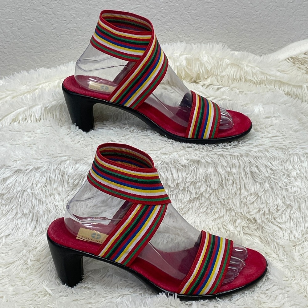 Charleston Shoe Company Sandals Women's Size 9 Elastic Rainbow Ankle Heels Shoes